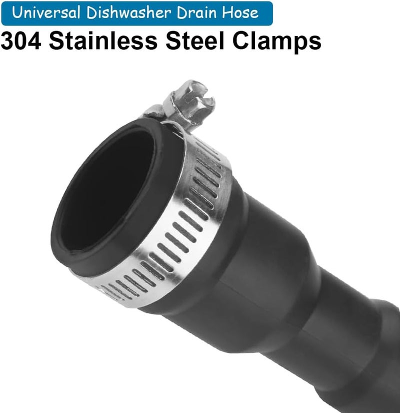 TT FLEX Universal Dishwasher Drain Hose - 12 Ft Discharge Hose - Corrugated and Flexible Dishwasher Hose Drain Replacement with Clamp - Image 4